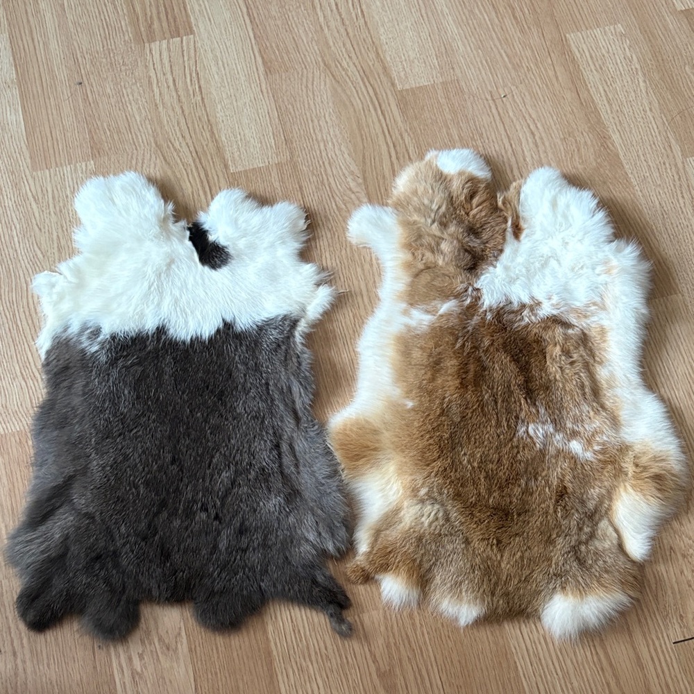 #0213 Brown White Rabbit Fur Pelts Craft Supply